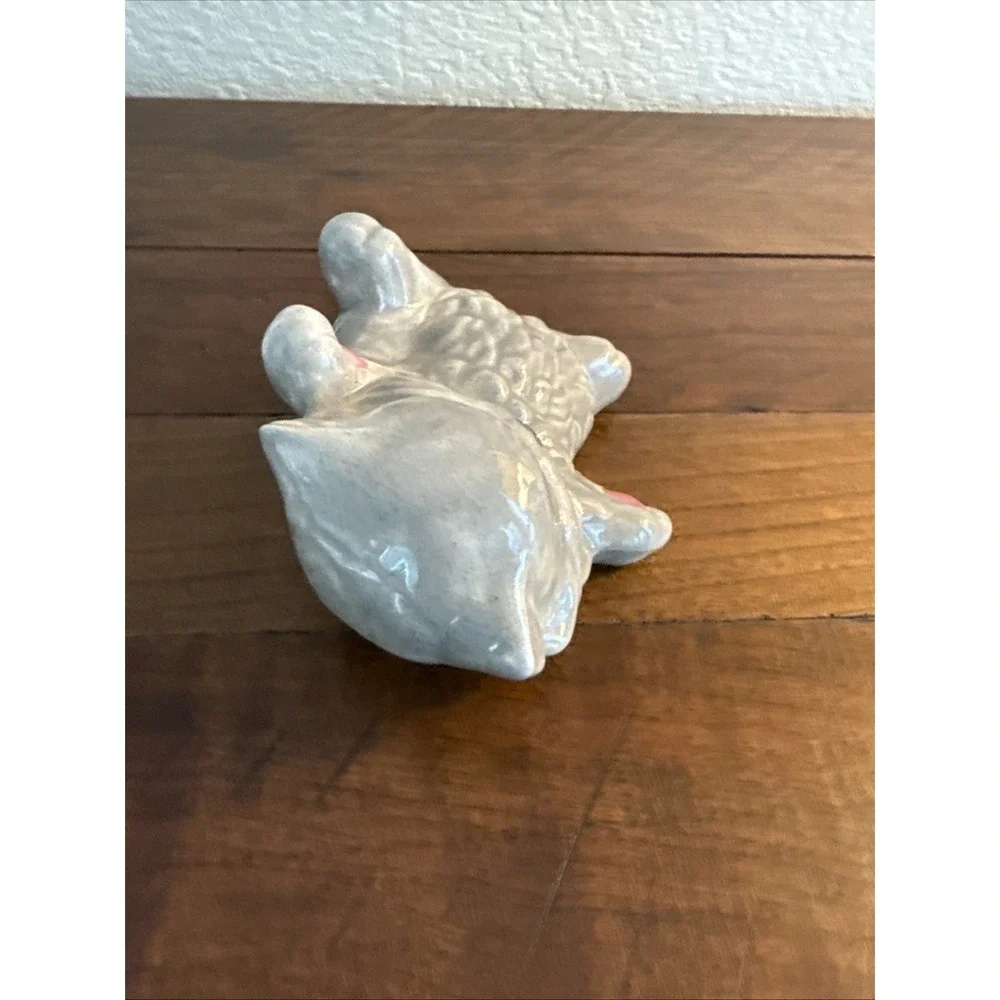 Vintage White Ceramic Persian Cat Pink Paws Blue Eyes Kitty Laying On Back